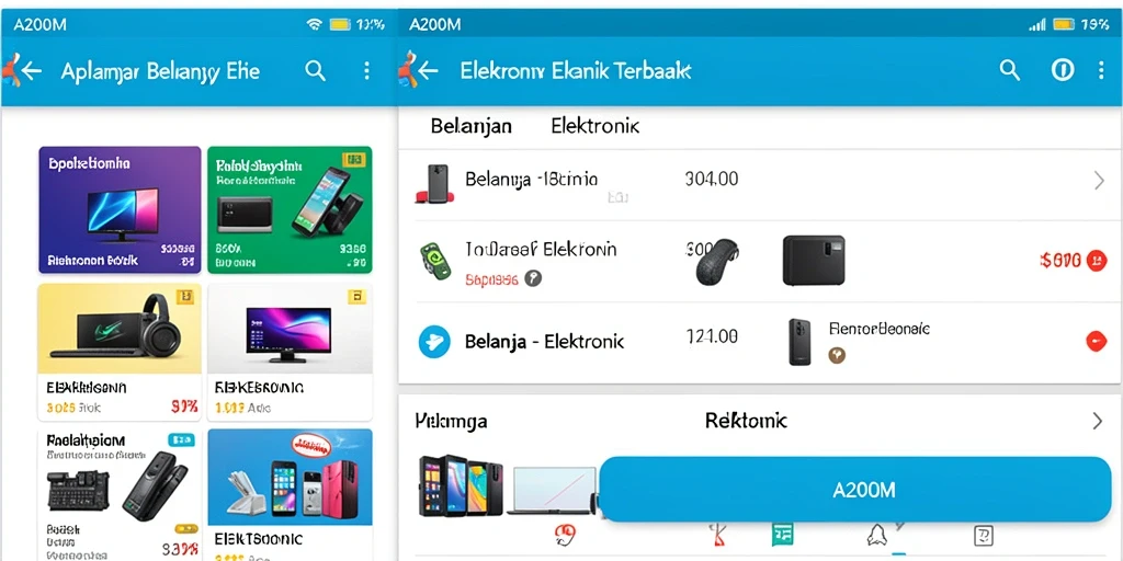 Antarmuka utama A200M menampilkan berbagai produk elektronik dengan jelas.