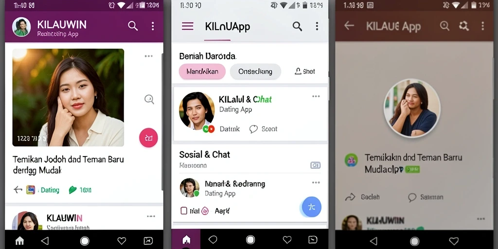Screenshot antarmuka KILAUWIN yang menarik untuk aplikasi Dating App.