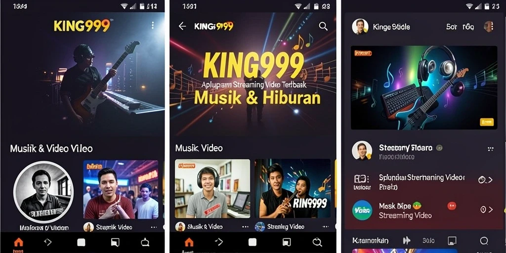 Antarmuka KING999 menampilkan berbagai pilihan video dan musik yang menarik.