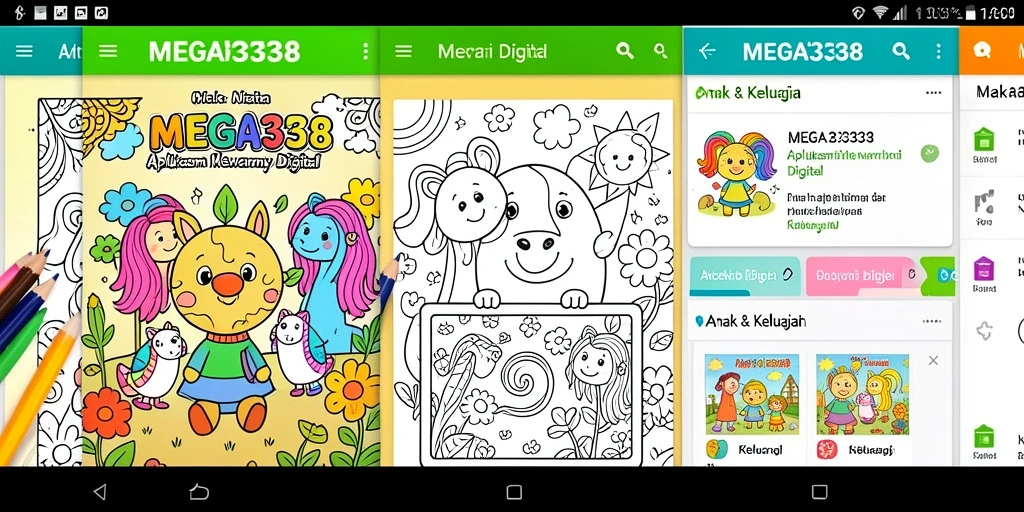 Antarmuka aplikasi MEGA338 yang ramah anak dengan fitur Mewarnai Digital.