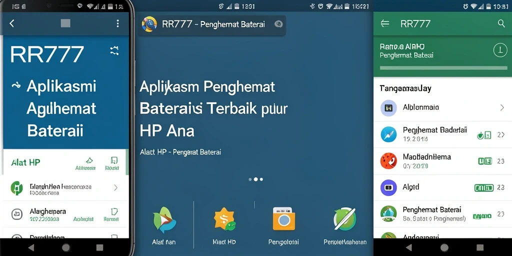 Screenshot antarmuka aplikasi RR777 yang menampilkan fitur penghemat baterai.